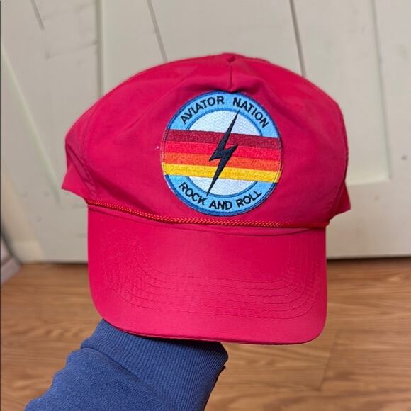 Aviator Nation signature lightning bolt 4 stripe Red snap back rock and roll hat